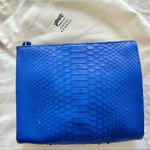 HUNTING SEASON Blue Python Leather Cosmetic Clutch with Gold Hardware